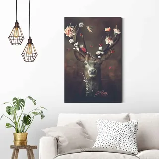 Reinders Wandbild "Hirsch Romantisch - Kolibri - Schmetterling - Blumenkranz" Hirsche 1 Stk. tlg., farbe bild(er): braun