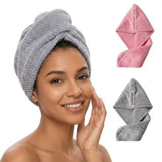 CareHabi Haarturban Handtuchset 2-tlg. Grau/Rosa