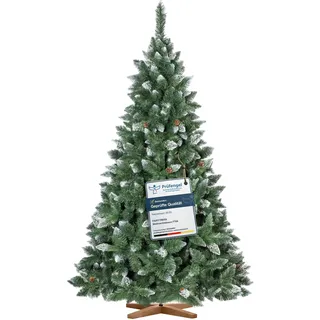 FairyTrees Weihnachtsbaum künstlich 220cm Kiefer mit Christbaum Holzständer | Tannenbaum künstlich mit Natur-Weiss beschneit |  EU - Grün