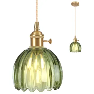 Vloitgol Glas-Pendelleuchte, grüne Deckenleuchte, E27, 13 cm, hängende Deckenleuchten, Vintage-Pendelleuchte, Pendelleuchten für Kücheninsel, Schlafzimmer, Flur, Arbeitszimmer, Kaffeebar, Wohnzimmer
