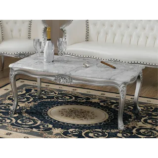 Couchtisch Megan Moderner Barock Stil Wohnzimmertisch Blattsilber Marmorplatt...