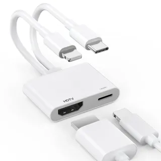 lizoak Denlane 1080P Lightning auf HDMI Adapter für iPhone iPad, Digital AV Adapter für iPhone, Video Audio Sync Bildschirm Konverter, kompatibel mit TV/HDTV/Monitor/Projector – Plug and Play