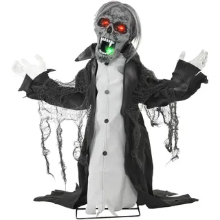 Homcom Halloween Dekoration Skelett mit Rot Leuchtende Augen, Heul-Geräusch , Grau , Kunststoff , 32x75x102 cm , Dekoration