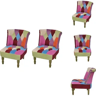 vidaXL Französischer Sessel 2 Stk. Patchwork-Design Stoff - Sessel - Blau, Lila, Grün, Rosa, Violett, Orange, Weiß