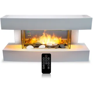 Classic Fire Elektrischer Kaminofen Toronto 2000W – Elektrischer Kamin mit LED Feuer und Flamme inkl. Fernbedienung – Elektrokamin mit Heizung in Weiß – 230V