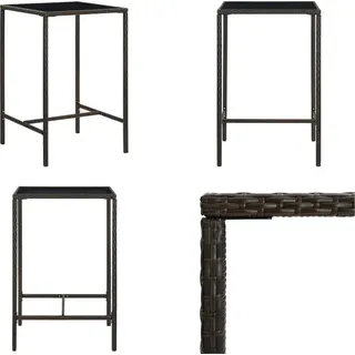 vidaXL Garten Bartisch Braun 70x70x110 cm Poly Rattan und Glas - Bartisch - Bartische - Stehtisch - Stehtische - Braun