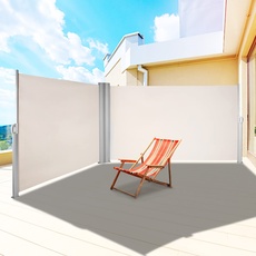 Bild von Terrassen Windschutz 160 x 600 cm Rollo Seitenmarkise ausziehbar Cremeweiß für den privaten oder gewerblichen Gebrauch