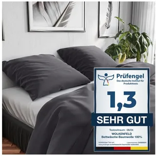 Wolkenfeld Renforcé Baumwolle Grau 135 x 200 cm + 2 x 80 x 80 cm