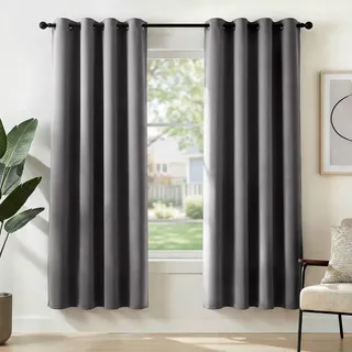 Deconovo Vorhänge Blickdicht Verdunkelungsvorhang mit Ösen Gardinen Wohnzimmer Schlafzimmer Ösenvorhang Wärmehaltung, 175x140 cm(HöhexBreite), Hellgrau, 2er Set