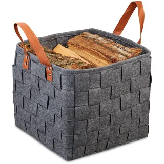 Relaxdays Filzkorb geflochten faltbar Regalkorb mit Henkeln 29 x 31 x 31 cm silber