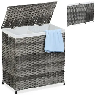 Relaxdays Wäschekorb Rattan-Optik, 110 L, Creme,Grau