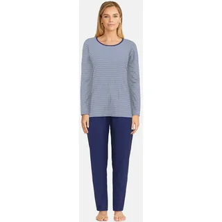 GÖTZBURG Pyjama "Alexandria" 2 tlg. Langarm, Rundhalsausschnitt, lange Hose, Baumwolle, bequem, blau, dunkel, ringel