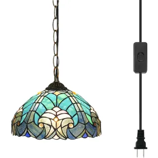 Tiffany Pendelleuchte 12 Zoll grünes gebeiztes Glas Pendelleuchte Vintage Stil Hängelampe für Home Decor Küche Insel Esszimmer Flur Bar