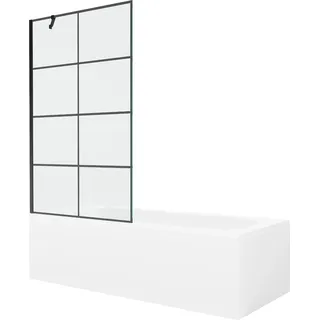Mexen Vega rechteckige Badewanne 180 x 80 cm mit Verkleidung und einflügeligem Paravent 100 cm, schwarzes Muster - 550118080X95?