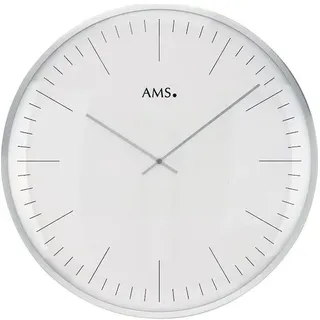 AMS 9476 Wanduhr Quarz analog silbern rund mit Glas - Silber