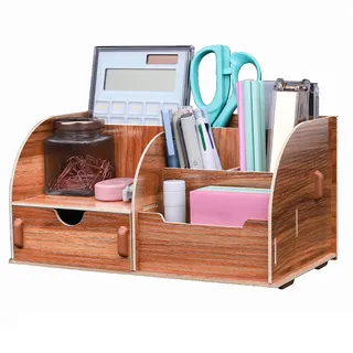 EXERZ Schreibtisch-Organizer aus Holz, Stifthalter, Fernbedienungshalter mit 7 Fächern, einfache Montage (Holz)