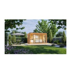 WOLFF FINNHAUS Gartenhaus »Finn Cube Typ 4«, Holz, BxT: 429 x 328 cm (Außenmaße inkl. Dachüberstand) - braun