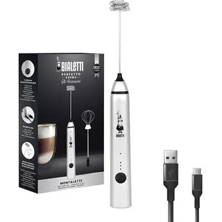 Bialetti Whipper, 3-stufig verstellbar, Doppelquirls, USB-Aufladung, Edelstahl