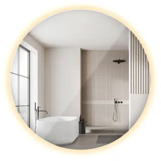 LED Spiegel 80x80 cm | Rund, Rahmenlos, Warmweiß | Modernes Bad & Schlafzimmer Design mit Heller LED Beleuchtung für Make-up & Pflege