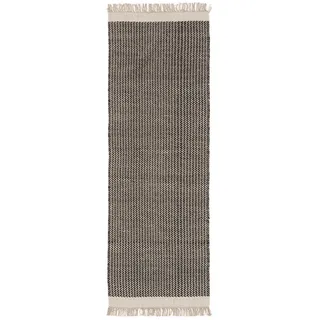 benuta Pure Wollteppich-Läufer Kim Schwarz/Weiß 80x250 cm , Textil , Grafikmuster , Rechteckig , 80x250 cm , Gots , pflegeleicht , Teppiche und Böden, Teppiche, Teppichläufer, Läufer