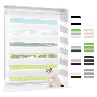 Doppelrollo Klemmfix ohne Bohren Weiß 90x100cm (BxH), Lichtdurchlässig und Verdunkelnd, Klemmrollo für Schlafzimmer, Badezimmer, Wohnzimmer Fenster und Tür - Weiß