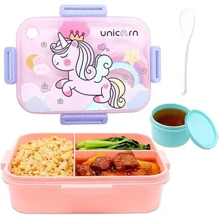 WFKKMEQ Einhorn Brotdose mit Fächern, Einhorn Lunch Bento Box 1200ml Lunchbox Auslaufsichere Bento Boxen mit Besteck Frühstücksbox Vesperbox Brotzeitbox Brotbox Essensbox für Schule,Picknick,Reise