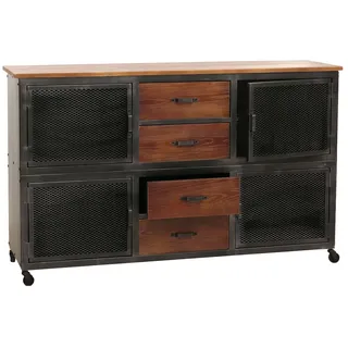 Mendler Sideboard HWC-N28, Kommode, Rollen 4 Schubladen, 3D-Struktur Industrial Retro Metall Holz 90x150x40c
