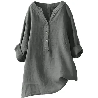 Blusen & Tuniken Leinenbluse FüR Tunika Shirts Damen Sommer Langarm Oversize Shirt GroßE GrößEn Longbluse Musselin Bluse Damenblusen