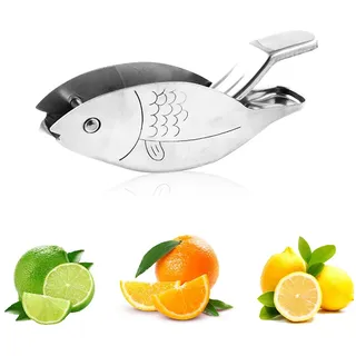 HyzaPhix Zitronenpresse, Saftpresse Manuell Orangenpresse Handpresse Edelstahl Zitruspresse Lemon Juicer Squeezer für Zitronensaft, Orangensaft, Limettensaft (Fisch)