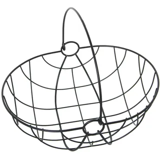 DRW Runde Obstschale mit Metallgriff, Schwarz, 29 x 22 x 12/24,5 cm