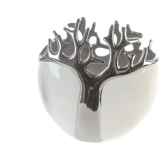 Gilde Vase Tree Keramik - weiß mit silbernem Baumdesign - Dekovase - Höhe 21 cm