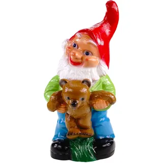 Kremers Schatzkiste Gartenzwerg mit Teddy Wetterfest PVC 36 x 18 cm - UV-Schutz - Made in Germany - Doppelt Lackiert - Bruchfest - Herzliche Garten-Deko für Terrasse und Rasen