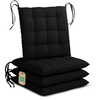 Lavea® 4er Set Sitzkissen & Stuhlkissen 40x40 cm - Schwarz | Stoffbändern – Outdoor & Indoor – waschbar & wetterfest – für Gartenstuhl, Balkon, Terrasse & Esszimmer