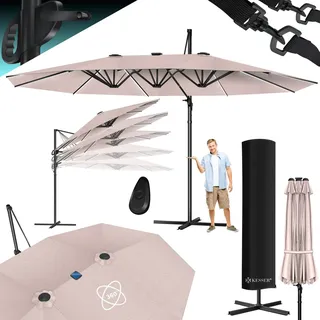 KESSER® Sonnenschirm Doppelsonnenschirm 4,6m x 2,7m | Ampelschirm Abdeckung & Windsicherung mit Kurbel & Ständer | Kurbelschirm Aluminium wasserabweisend | Neigbar Kippbar 360° Drehbar - Taupe