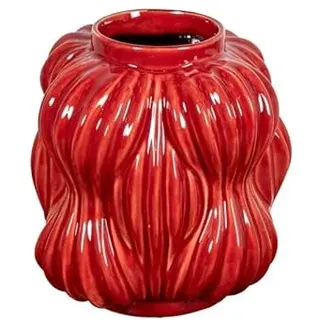 DRW Tischvase mit gestreiften Formen aus Keramik in glänzendem Rot, 20 x 19 x 19 cm