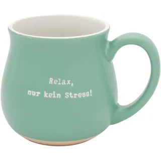GRUSS & CO Tasse bauchig mit Gravur "Relax" | Steinzeug, 41 cl, türkis, Boden und innen Natur | Geschenk für Freunde, natürlich schön | 74638