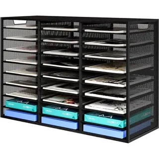 Büro-Organizer für Post und Zeitschriften, 9 Ebenen, 27 Fächer, Schwarz-Holz-Metall - Schwarz