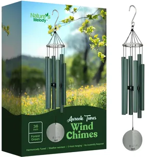 Nature's Melody Aureole Tunes Windspiel – Outdoor-Windspiel mit 6 Röhren, abgestimmt auf E Pentatonische Skala, 100% rostfreies Aluminium, Pulver-Finish und S-Hakenaufhänger für Trauer, Gedenkgeschenk