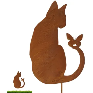 Rostiges Eichhörnchen Deko Gartenstecker zum Schraube in Holz, Metall Rostige Gartendeko für Draußen Wetterfest Herbst Rost Deko für Den Außenbereich, Garten, Rasen, Baumstumpfdekoration (Katzen)