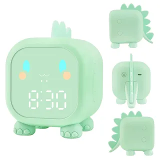 Edillas Kinderwecker Digital Mädchen Jungen Nachtlicht Snooze,Countdown,6 Weckklingeltönen,Einstellbarer Helligkeit,Aufladbarer Wecker für Kinderzimmer,Wohnzimmer (Rosa) (Lichtgroen)