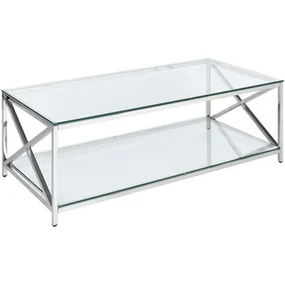 Beliani Couchtisch Glas silber rechteckig 60/120 cm Audet , 120x40x60 cm , Wohnzimmer, Wohnzimmertische, Couchtische