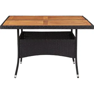 vidaXL Garten-Esstisch Schwarz Poly Rattan und Massivholz Akazie - Schwarz
