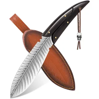 Frelander Küchenmesser Ausbeinmesser, Full Tang Kochmesser Japanisches Messer, Scharfes Feder Messer mit Holzgriff, Grillmesser mit Scheide, Hackmesser Outdoor Messer für Küche
