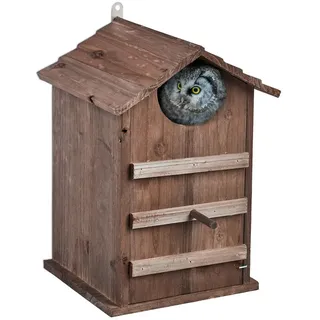 Relaxdays Eulen-Nistkasten , Holz, Metall , 25x38.5x28 cm , Dekoration, Gartendeko