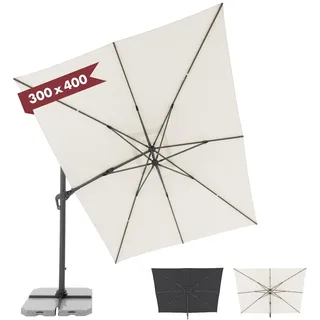 Doppler großer Pendelschirm Jack 400x300cm Natur I Sonnenschirm für Terrasse I Ampelschirm knickbar I Kurbelschirm UV-beständig aus Aluminium I Multifunktions-Pendelschirm