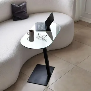 Hanah Home Modern Coffee Table with 100% Tempered Glass Top, Black Metal Frame, Antibacterial & Rustproof Legs, Adjustable Height, 70x75x35 cm | Stylish Industrial Design