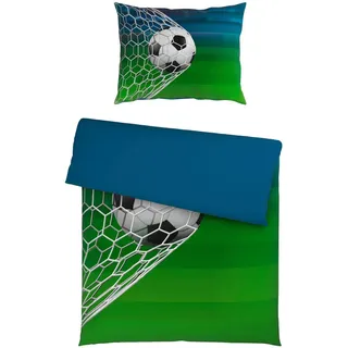 Ben'n'jen Kinderbettwäsche , Blau, Grün, Multicolor , Textil , Fußball , 140x200 cm , Oeko-Tex® Standard 100, BCI (Better Cotton Initiative) , atmungsaktiv , Heimtextilien, Bettwäsche & Leintücher, Kinderbettwäsche