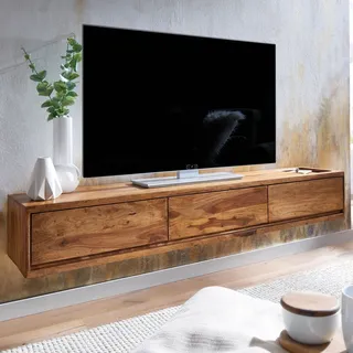 TV-Board Kommode 160cm hängend Sheesham Massivholz TV Lowboard mit 3 Schubladen - Braun