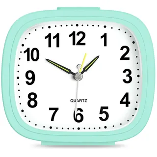 Brifit Wecker Analog Ohne Ticken, Wecker Klein mit Schlummerfunktion, Nachtlicht, Tragbarer Alam Clock Batteriebetrieben für Schlafzimmer, Wohnbereich, Büro, Reisen, Einfache Bedienung (Grün)