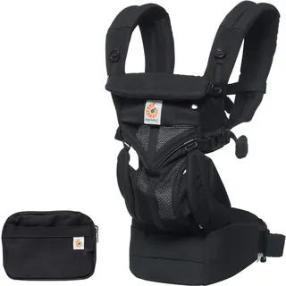 Ergobaby Babytrage für Neugeborene ab Geburt bis 20kg, 4in1 Omni 360 Cool Air Mesh Kindertrage Tragesystem, Onyx Black